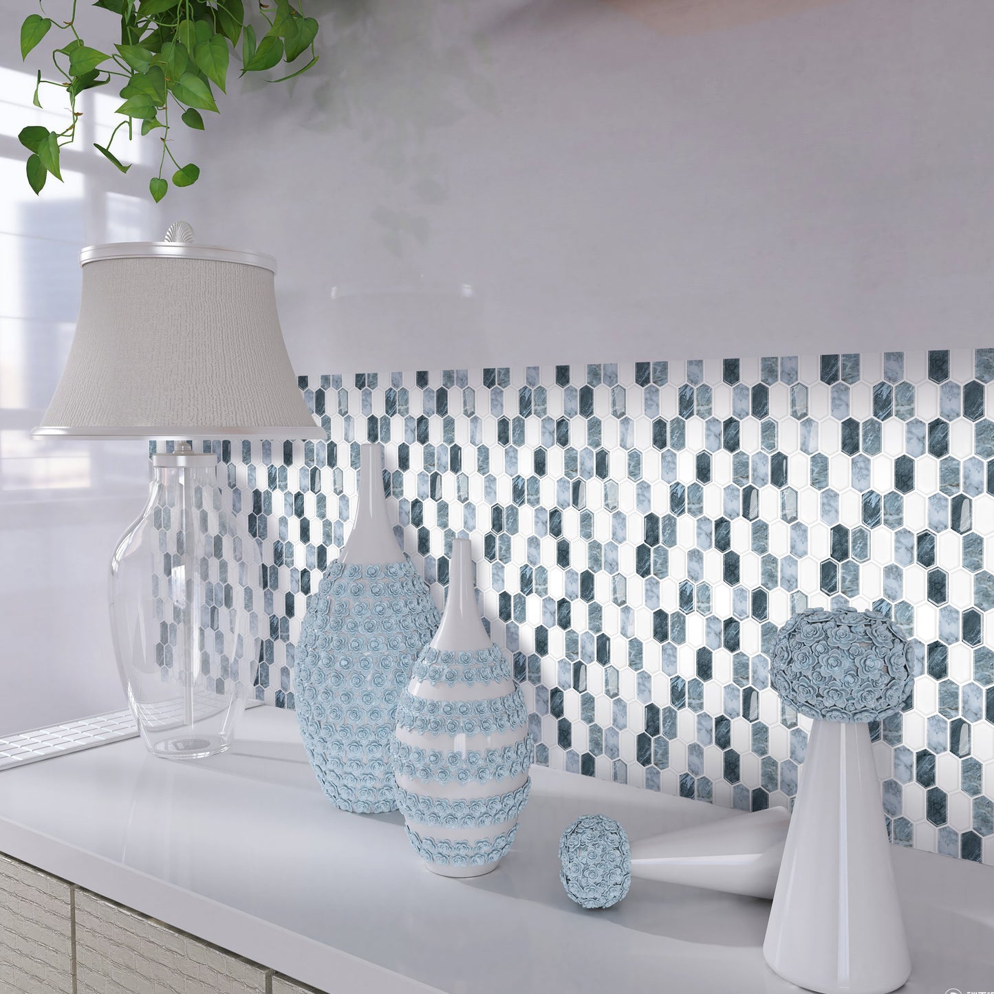 MT1254 - Off-white long hexagon hexagon Diamond Peel And Stick Backsplash Tile , 12" x 12" Tile
