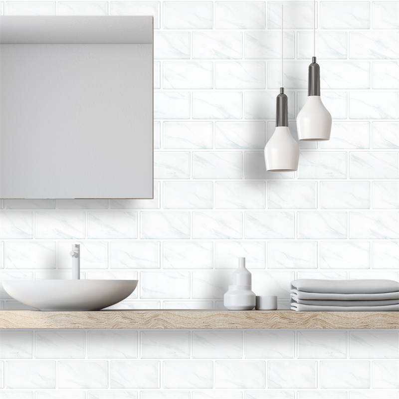 MT1015 - Subway Peel And Stick Backsplash Tile , 12" x 12" Marble Tile