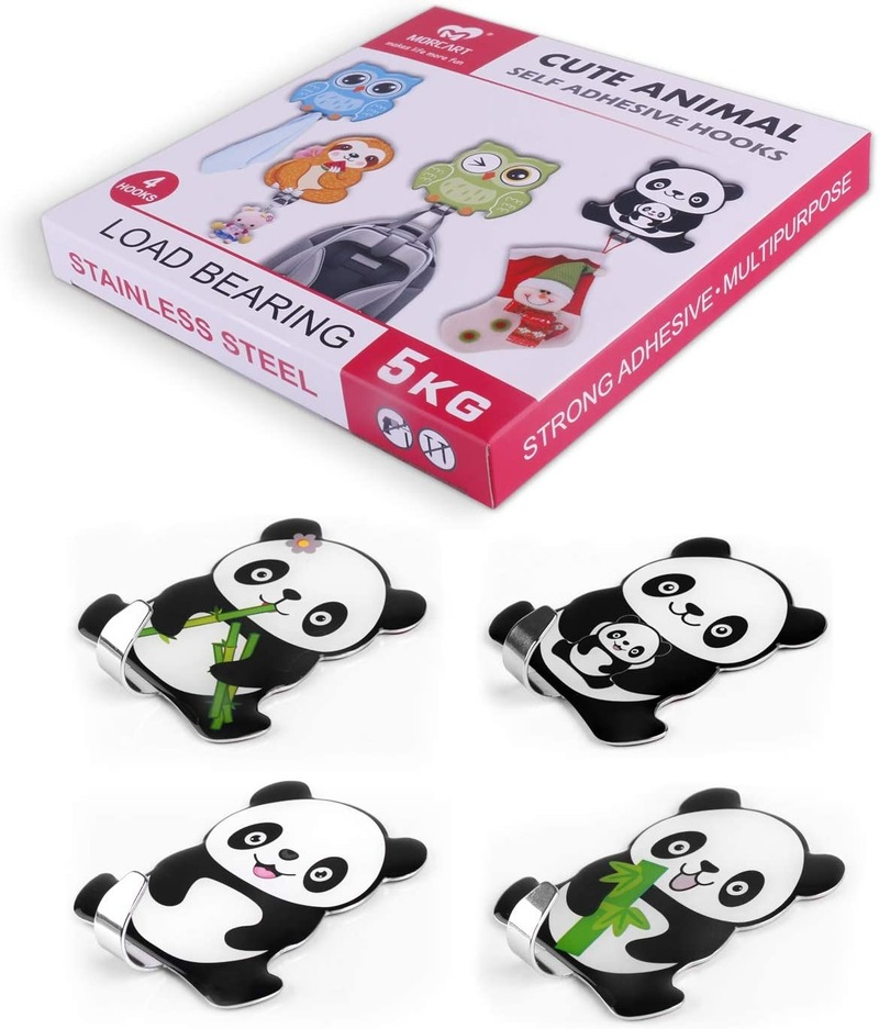 Cute Panda Stainless Steel Adhesive Wall Hooks 4 pcs