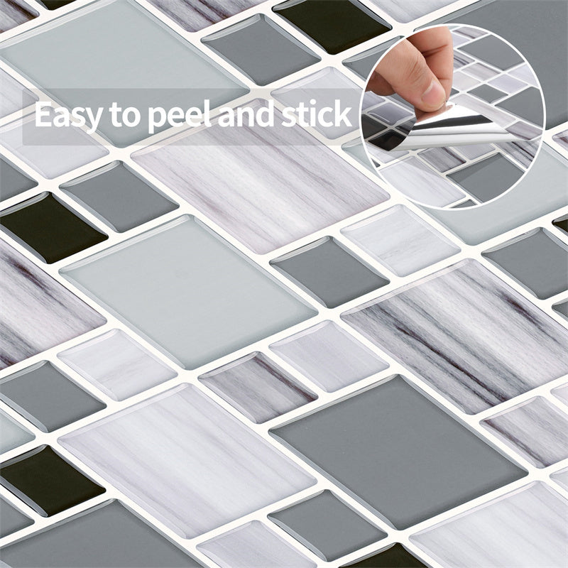 MT1001 - Mosaic Decals Peel And Stick Backsplash Tile , 10" x 10" Marble Checkered Tile