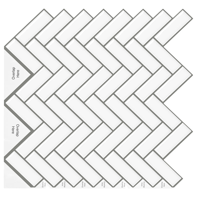 MT1213 - Herringbone Decals Peel And Stick Backsplash Tile , 12" x 12" White Tile
