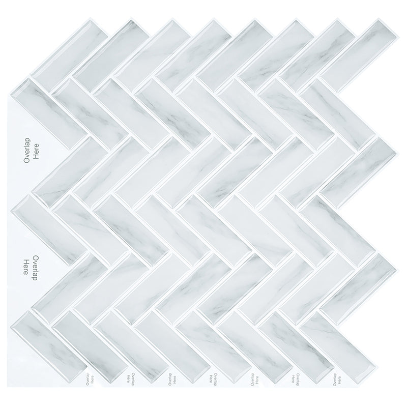 MT1212 - Herringbone Decals Peel And Stick Backsplash Tile , 12" x 12" White Tile