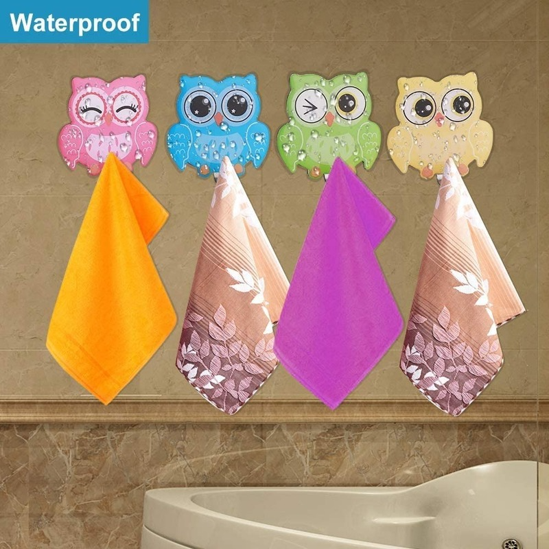 Cute Owl Stainless Steel Adhesive Wall Hooks 4 pcs