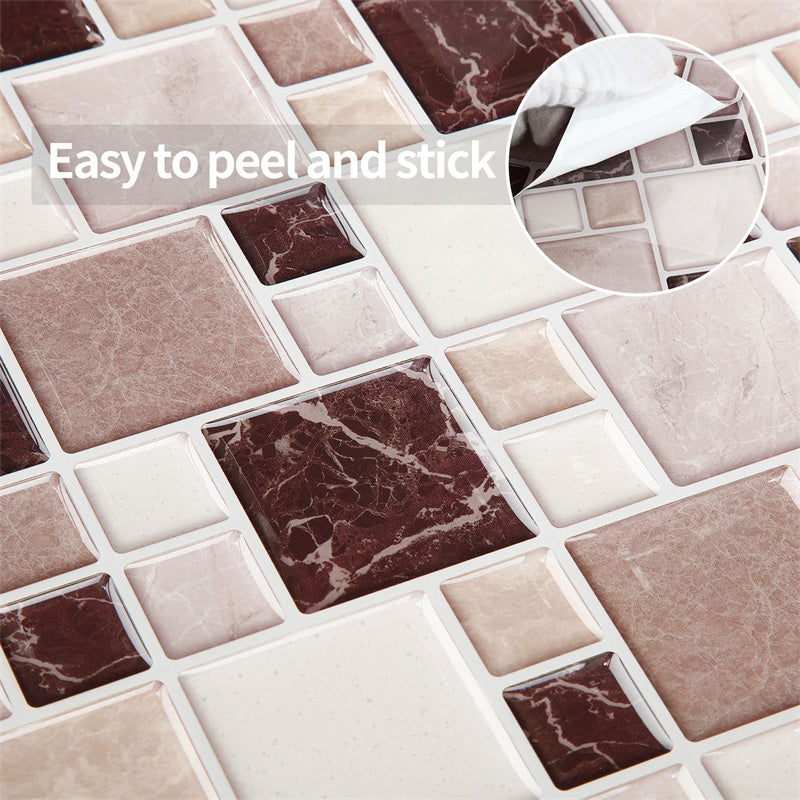 MT1002 - Mosaic Decals Peel And Stick Backsplash Tile , 10" x 10" Marble Checkered Tile
