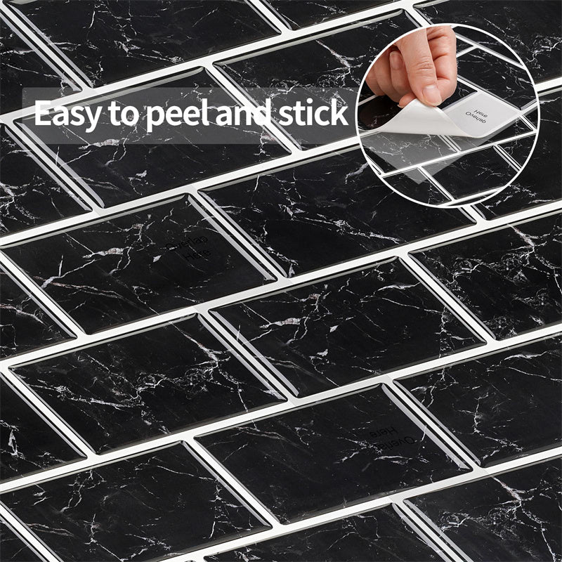 MT1021 - Subway Peel and Stick Backsplash Tile , 12" x 12" black marble Tile