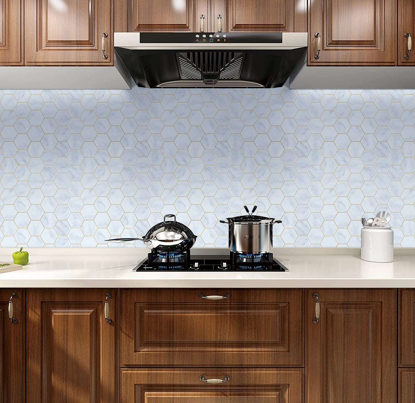 MT1210 - White Carrara Marble hexagon Decals Peel And Stick Backsplash Tile , 12" x 12" White Tile