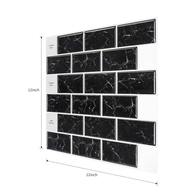 MT1021 - Subway Peel and Stick Backsplash Tile , 12" x 12" black marble Tile
