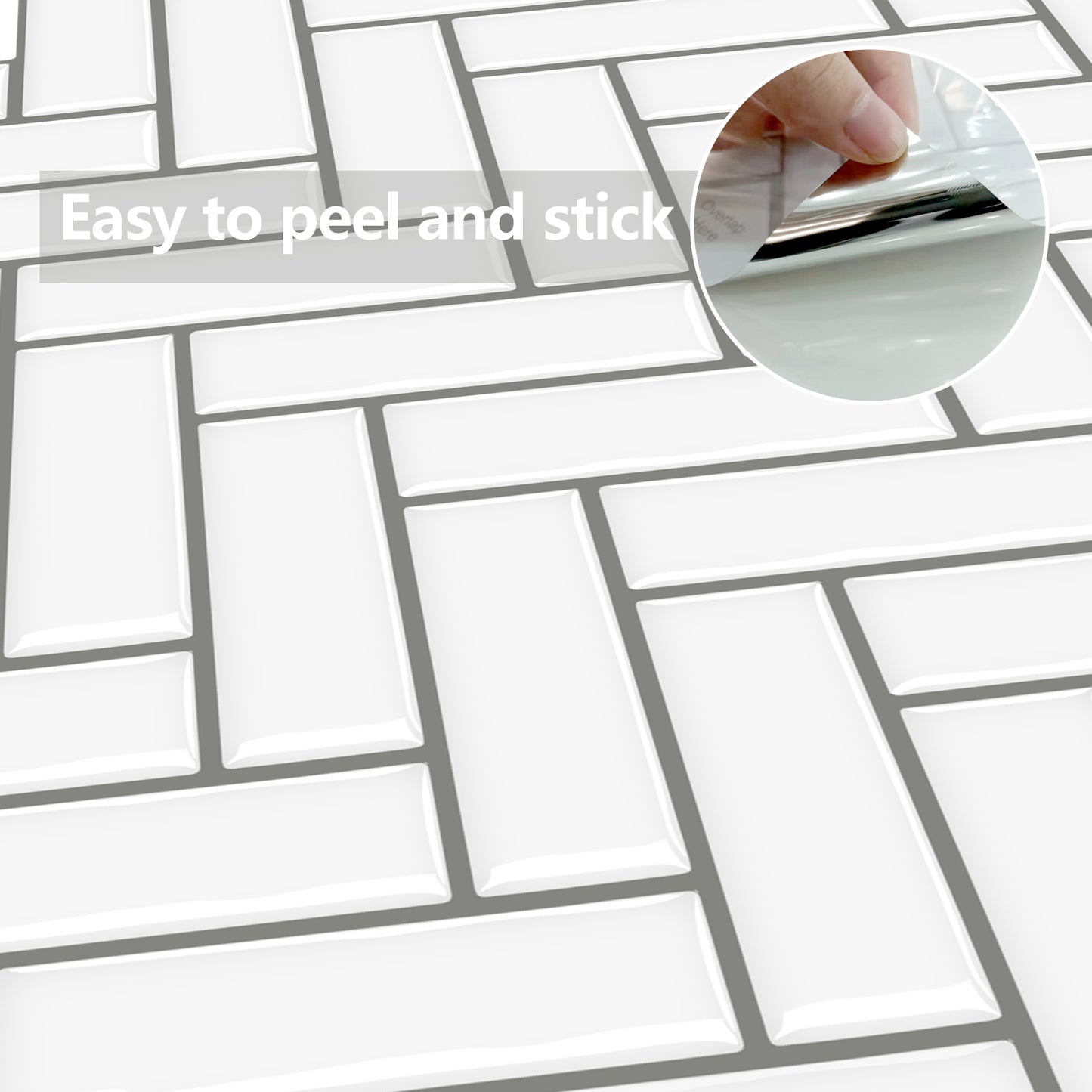 MT1213 - Herringbone Decals Peel And Stick Backsplash Tile , 12" x 12" White Tile