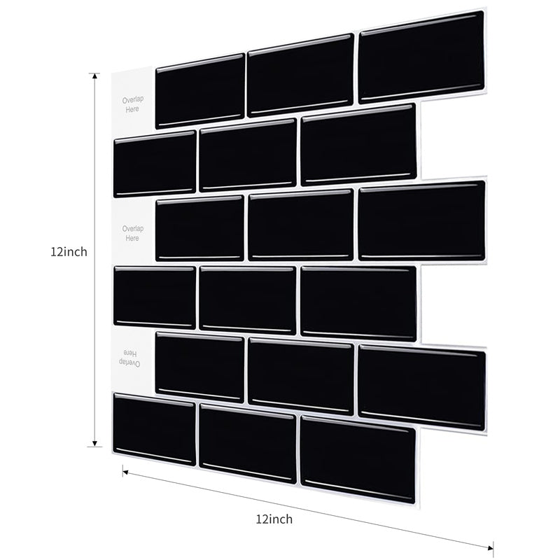 MT1193 - Subway Peel and Stick Backsplash Tile , 12" x 12" black Tile