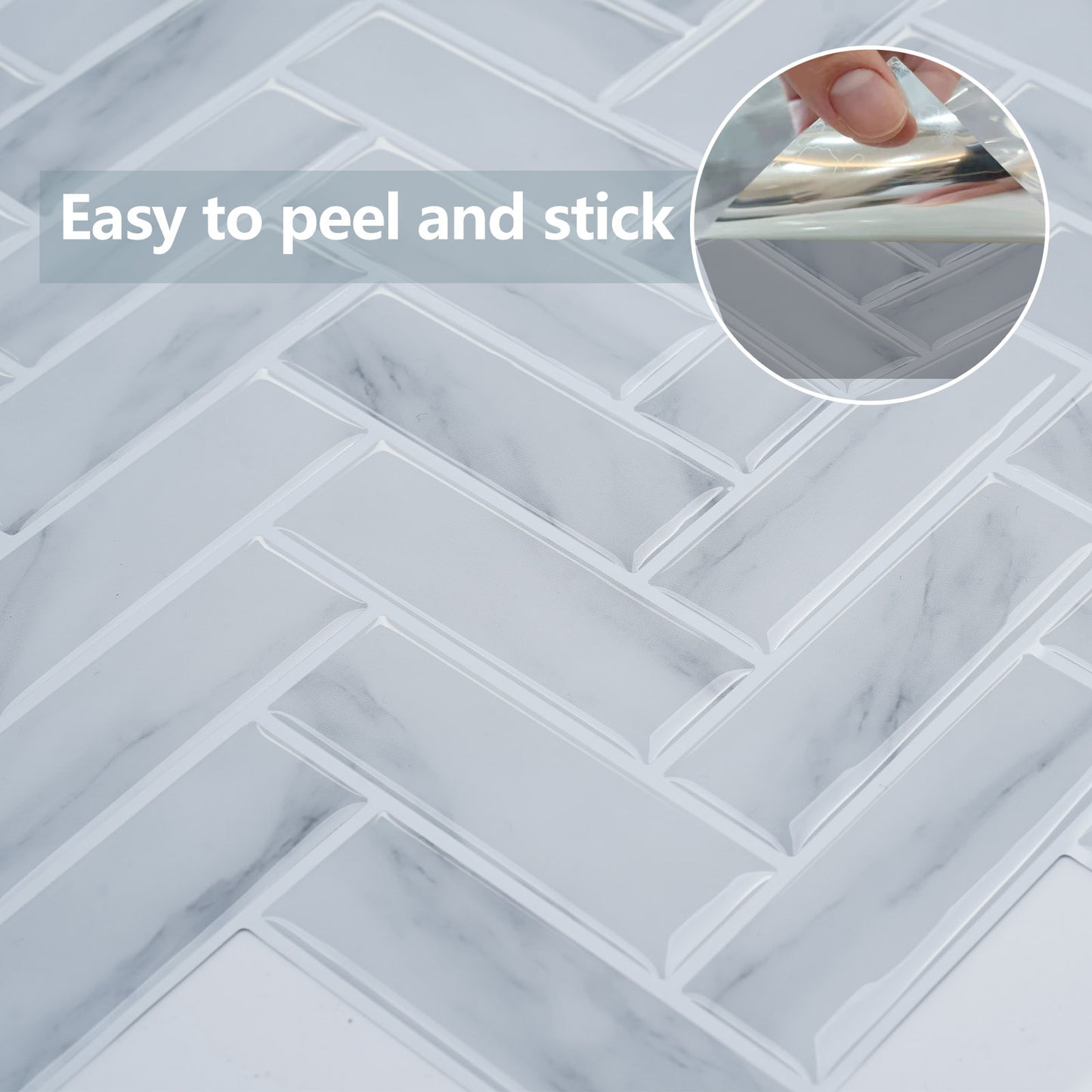 MT1212 - Herringbone Decals Peel And Stick Backsplash Tile , 12" x 12" White Tile