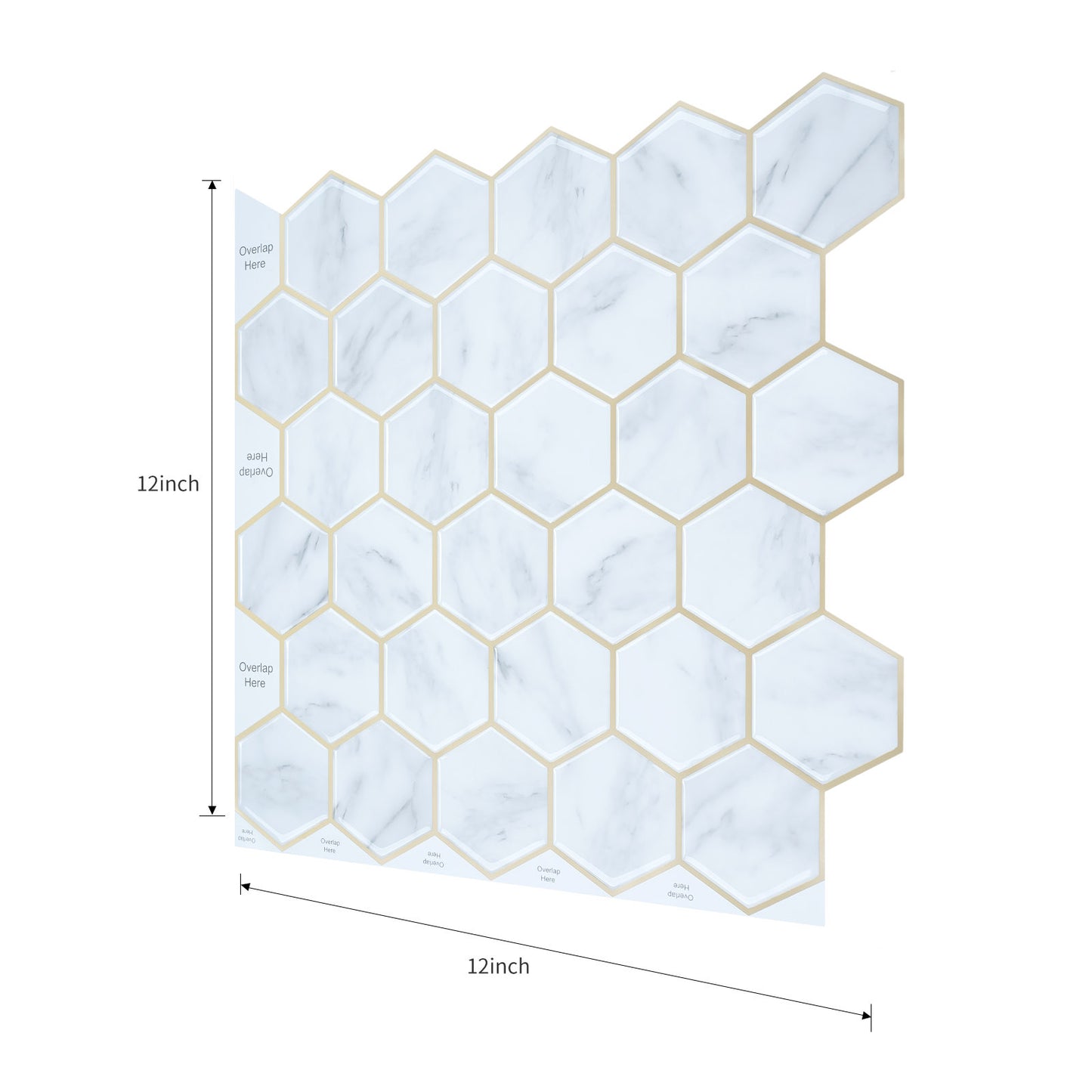 MT1210 - White Carrara Marble hexagon Decals Peel And Stick Backsplash Tile , 12" x 12" White Tile