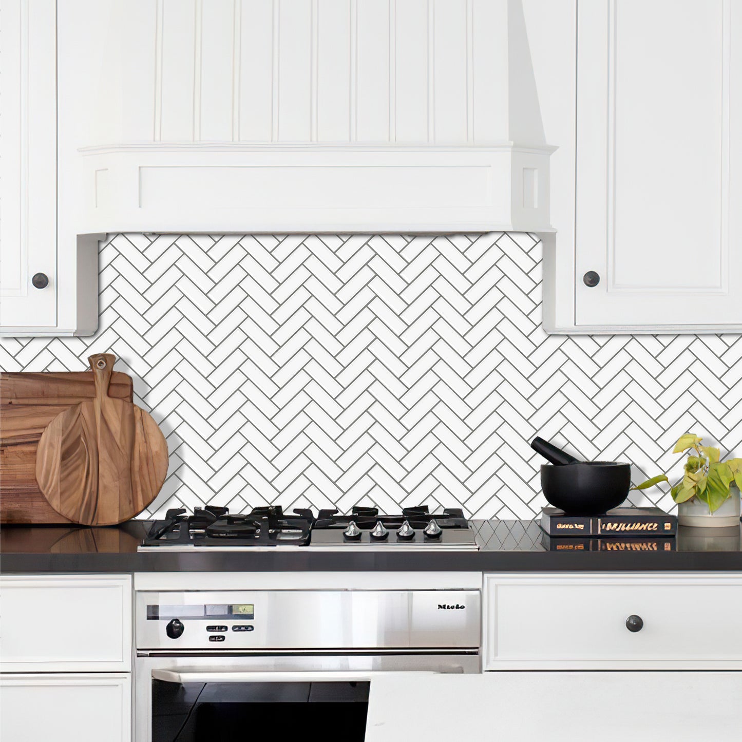 MT1213 - Herringbone Decals Peel And Stick Backsplash Tile , 12" x 12" White Tile