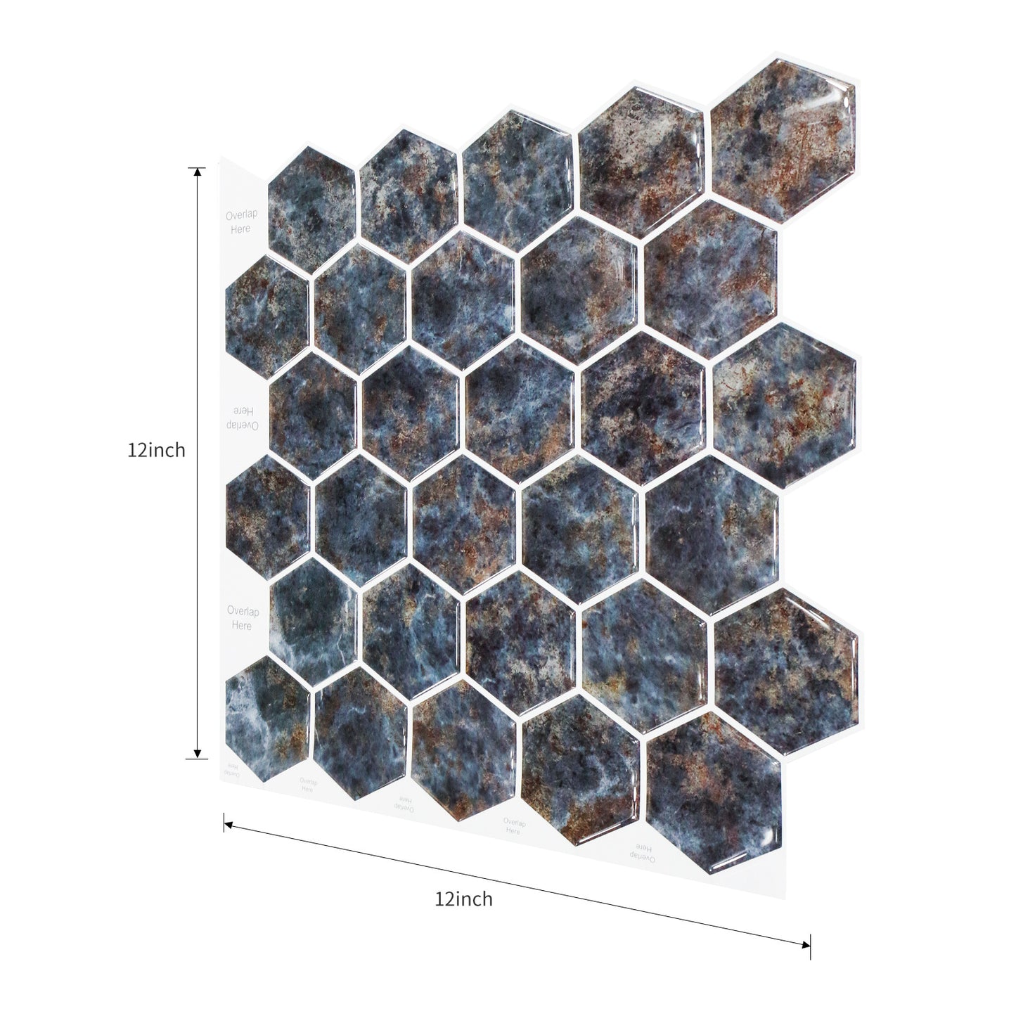 MT1209 - Lunar Grey Marble hexagon Decals Peel And Stick Backsplash Tile , 12" x 12" White Tile