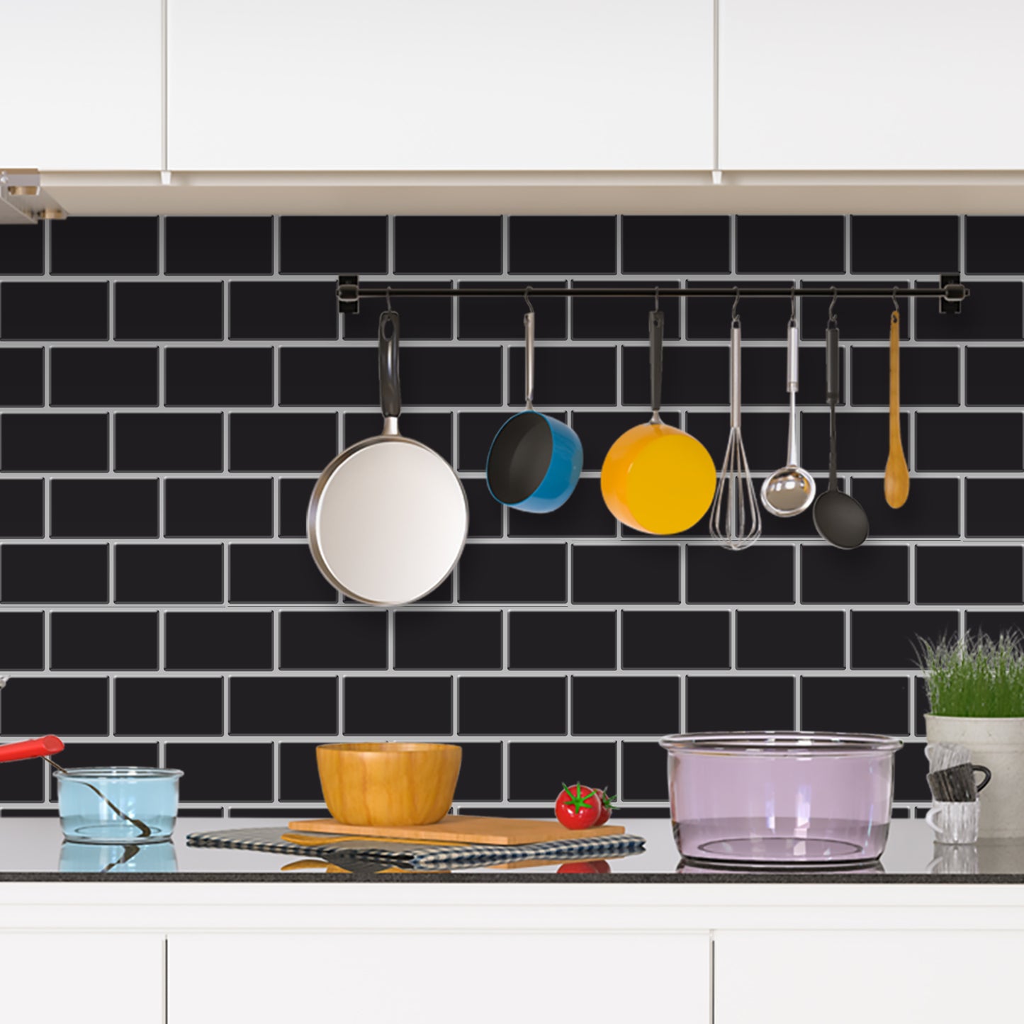 MT1205 - Subway Peel and Stick Backsplash Tile , 12" x 12" black Tile