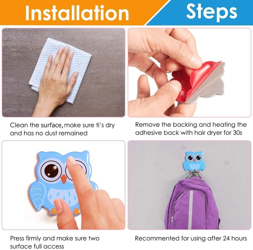 Cute Owl Stainless Steel Adhesive Wall Hooks 4 pcs