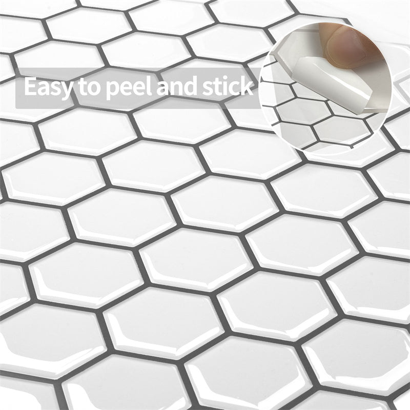 MT1142 - Regular hexagon Decals Peel And Stick Backsplash Tile , 12" x 12" White Tile
