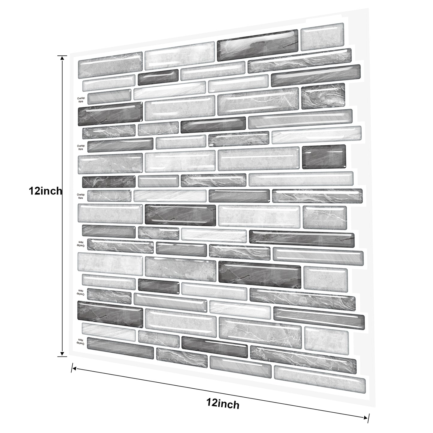 MT1140 - Oblong Walltiles Peel And Stick Backsplash Tile , 12" x 12" Marble Tile