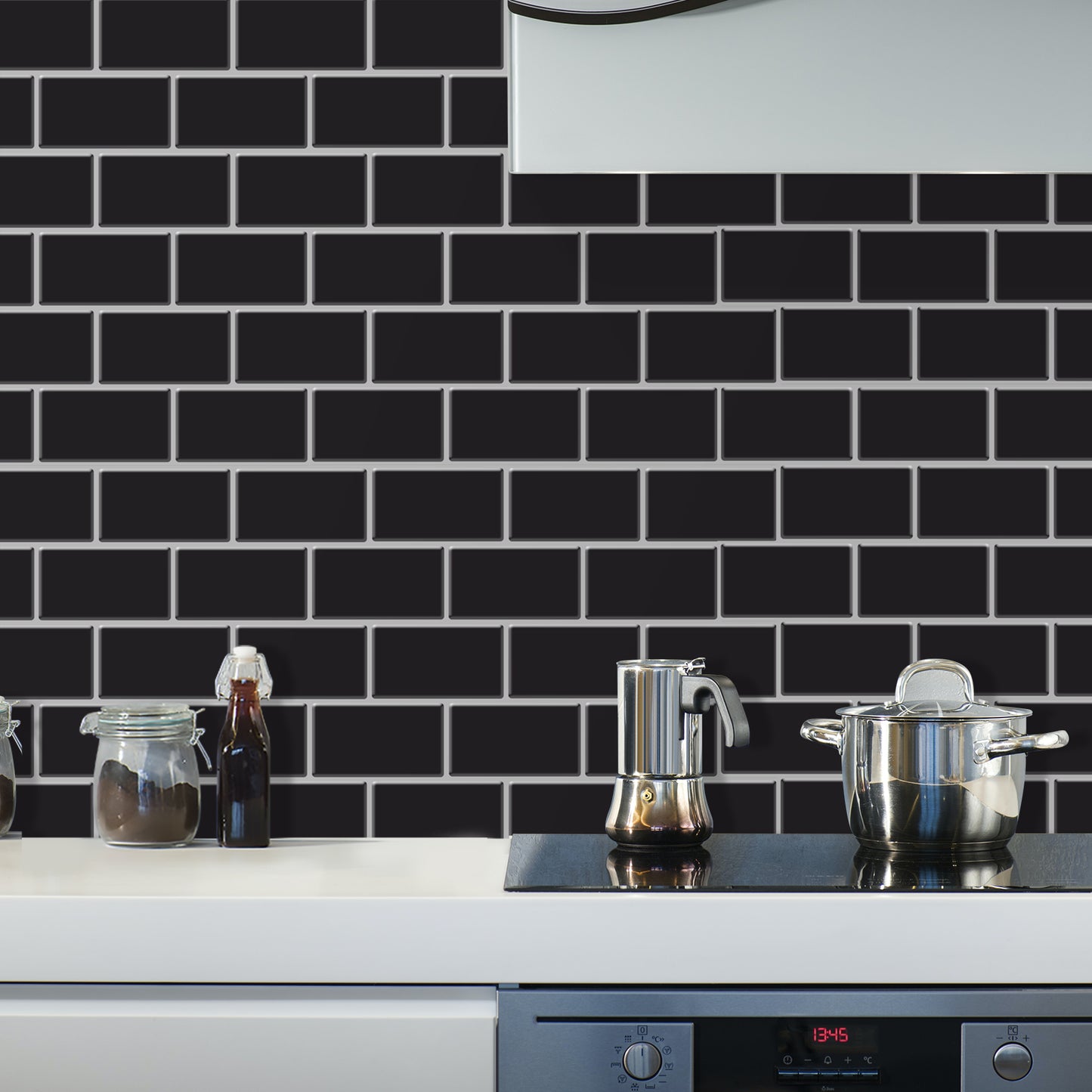 MT1205 - Subway Peel and Stick Backsplash Tile , 12" x 12" black Tile