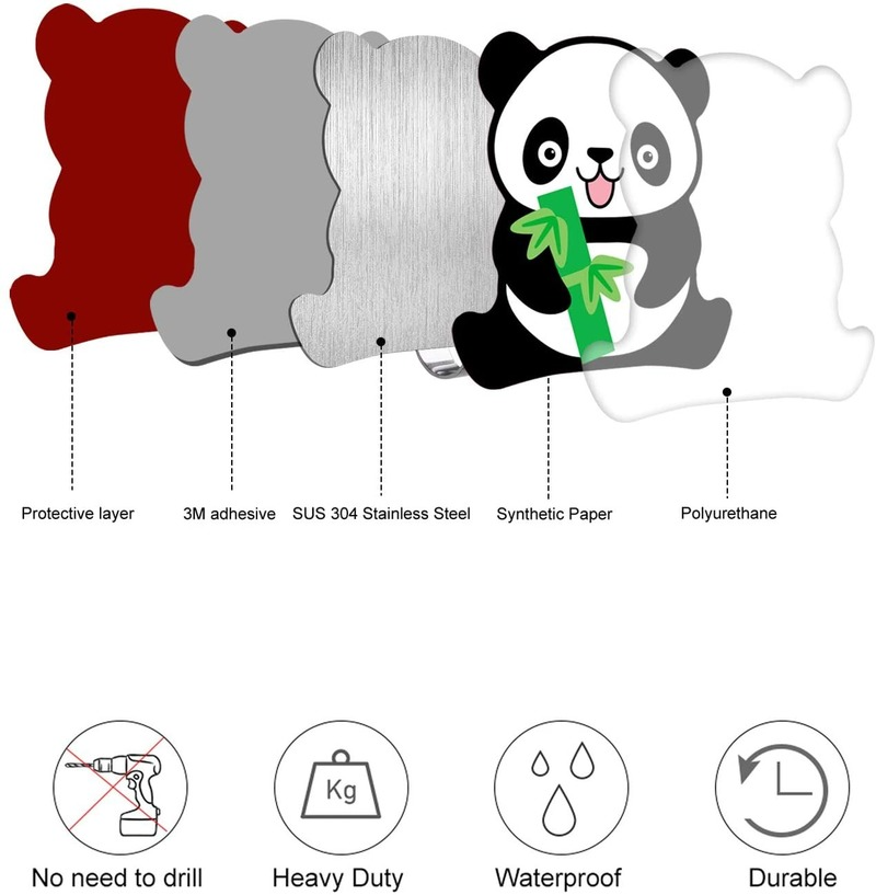 Cute Panda Stainless Steel Adhesive Wall Hooks 4 pcs