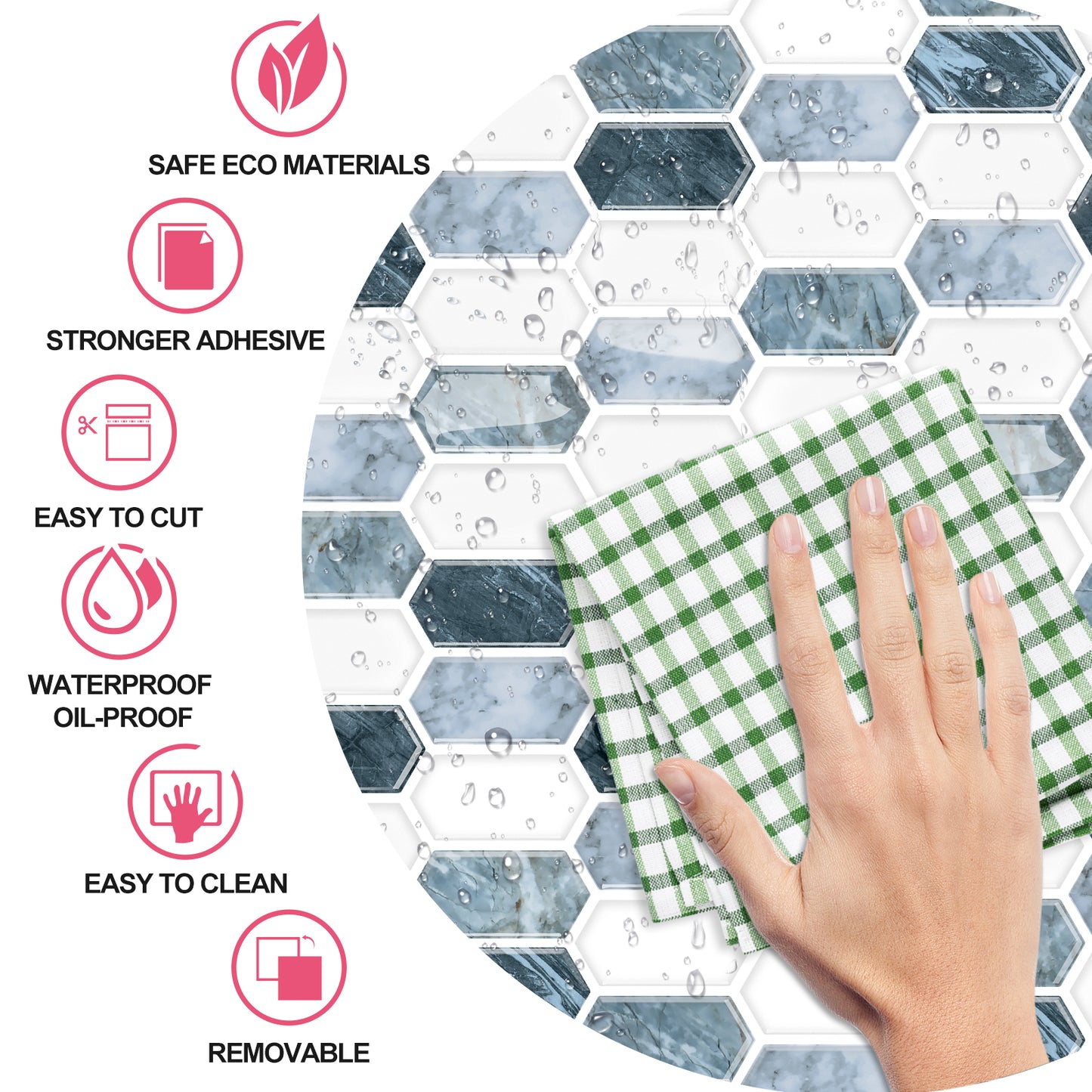 MT1254 - Off-white long hexagon hexagon Diamond Peel And Stick Backsplash Tile , 12" x 12" Tile