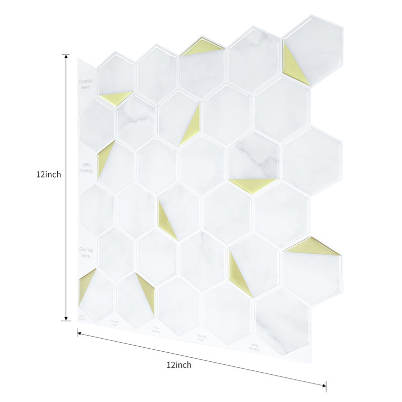 MT1179 - Regular hexagon Decals Peel And Stick Backsplash Tile , 12" x 12" White/gold Tile