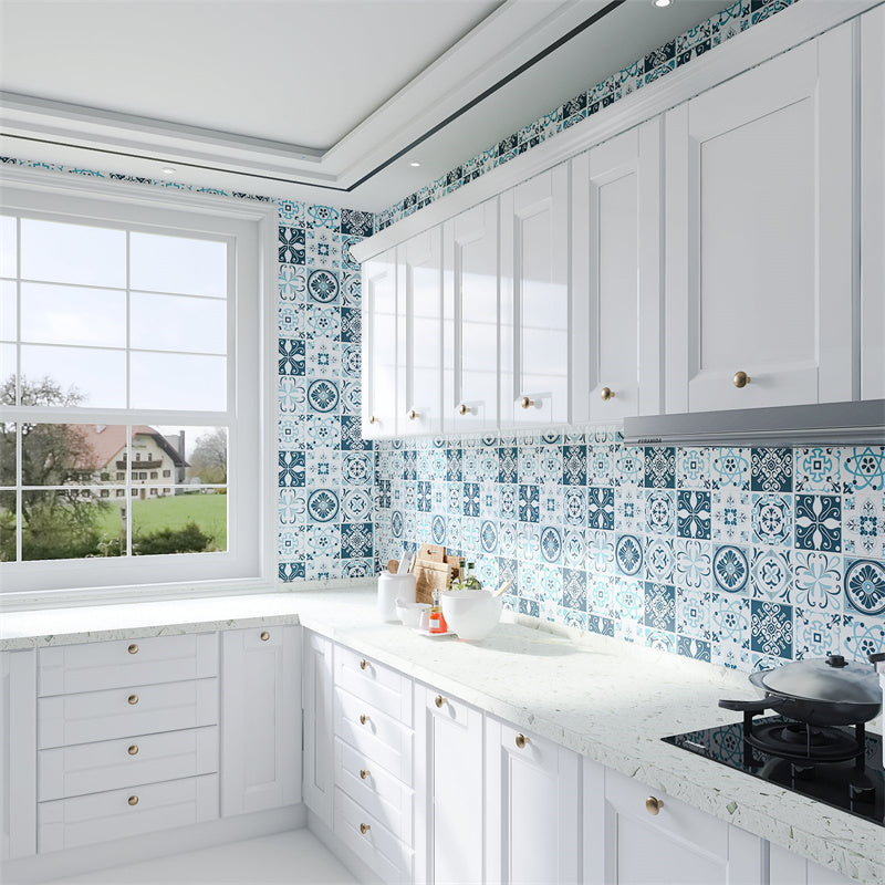 MT1108 - Baroque Decals Peel And Stick Backsplash Tile , 12" x 12" Blue Tile