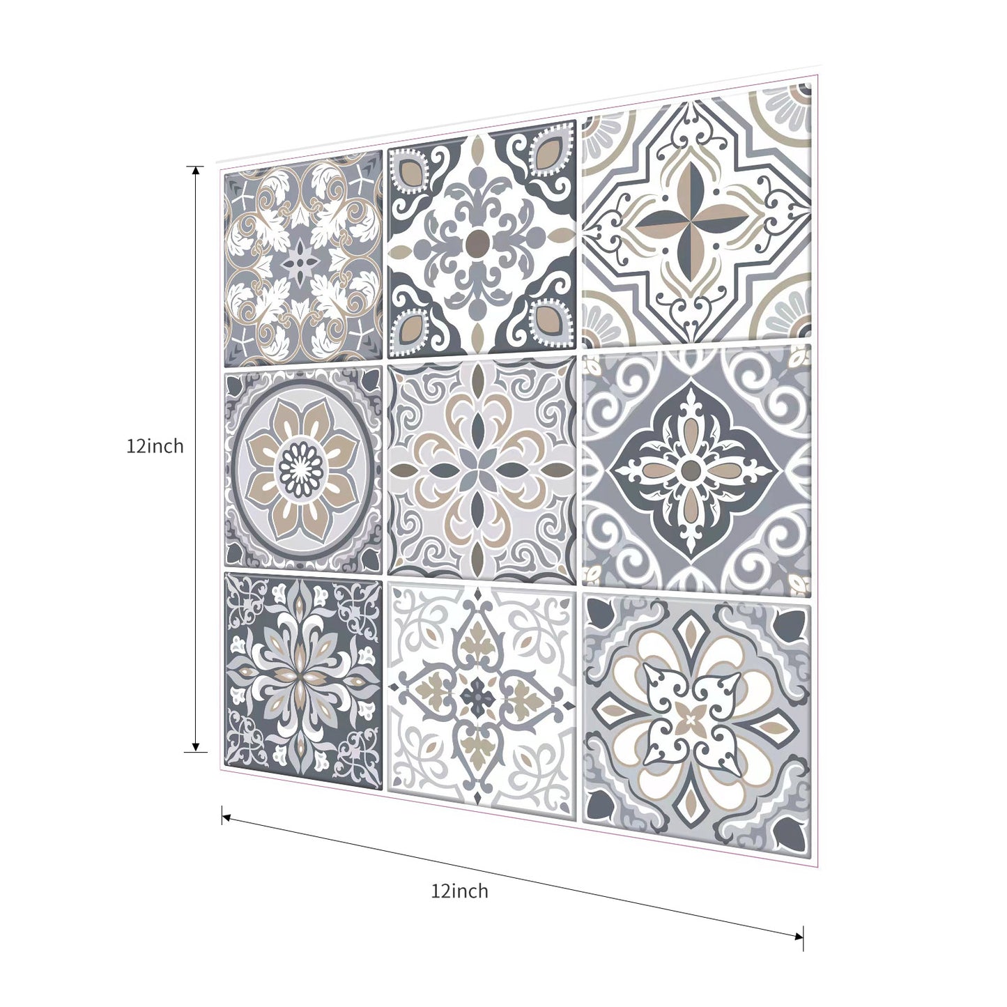 MT1211 - Baroque Decals Peel And Stick Backsplash Tile , 12" x 12"  Tile