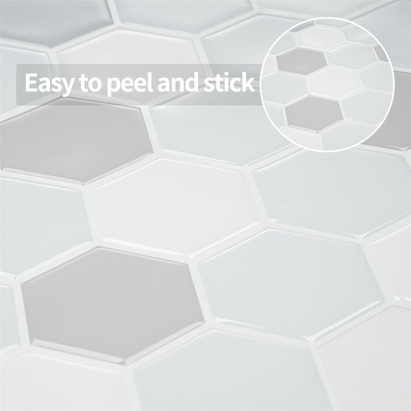 MT1175 - Regular hexagon Decals Peel And Stick Backsplash Tile , 12" x 12" Grey Tile