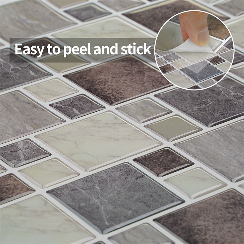 MT1052 - Mosaic Decals Peel And Stick Backsplash Tile , 10" x 10" Marble Checkered Tile