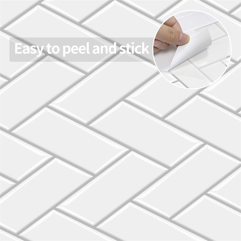 MT1070 - Herringbone Decals Peel And Stick Backsplash Tile , 12" x 12" White Tile