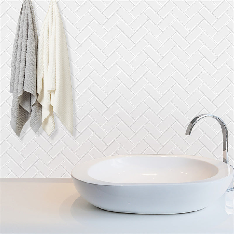 MT1071 - Herringbone Decals Peel And Stick Backsplash Tile , 12" x 12" White Tile