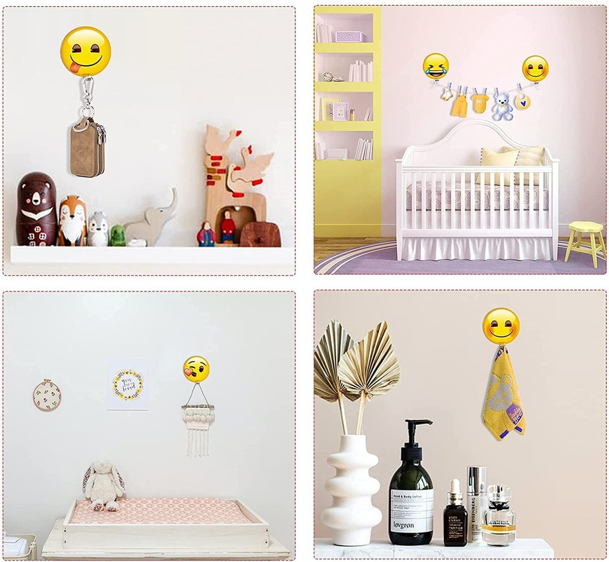 Cute Emoji Stainless Steel Adhesive Wall Hooks 4 pcs