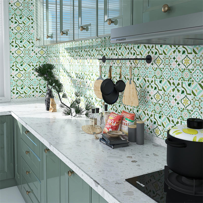 MT1110 - Baroque Decals Peel And Stick Backsplash Tile , 12" x 12" Green Tile