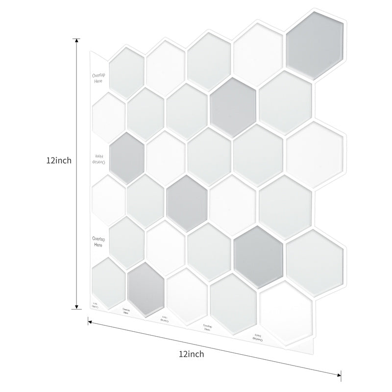 MT1175 - Regular hexagon Decals Peel And Stick Backsplash Tile , 12" x 12" Grey Tile