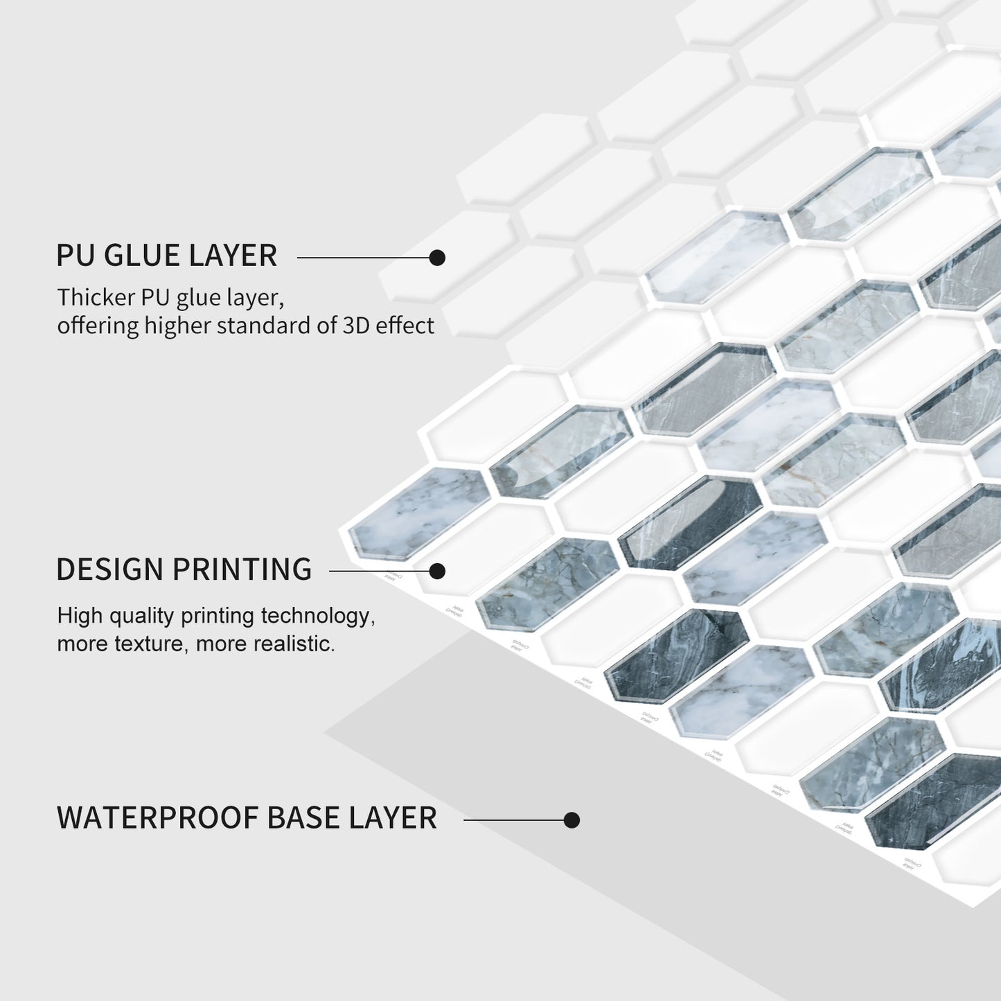 MT1254 - Off-white long hexagon hexagon Diamond Peel And Stick Backsplash Tile , 12" x 12" Tile