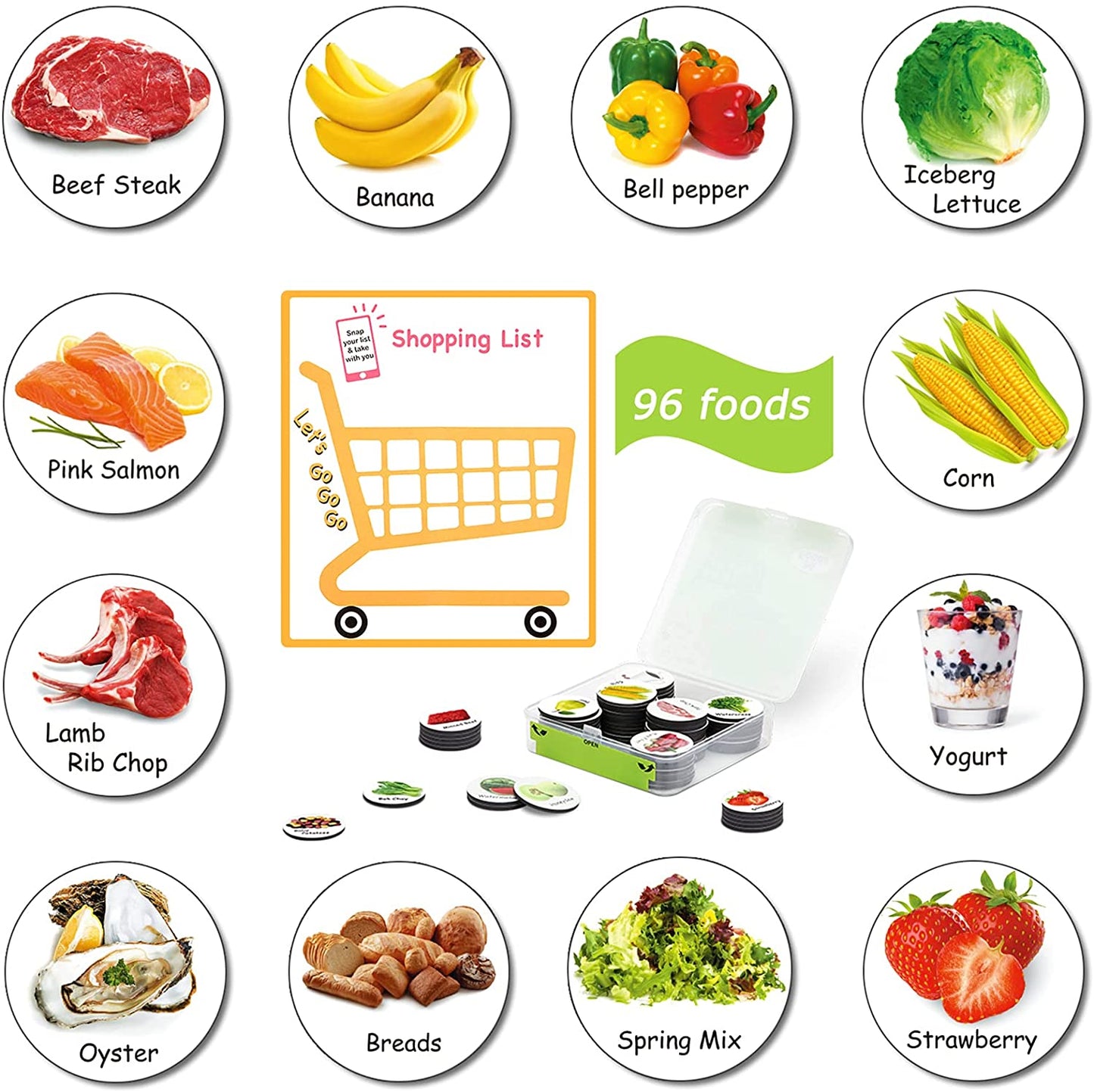 MORCART 96PCS Food List Fridge Magnets