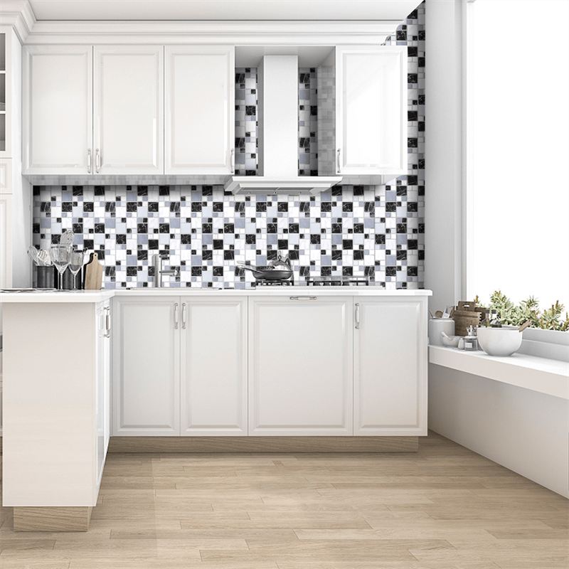 MT1003 - Mosaic Decals Peel And Stick Backsplash Tile , 10" x 10" Marble Checkered Tile