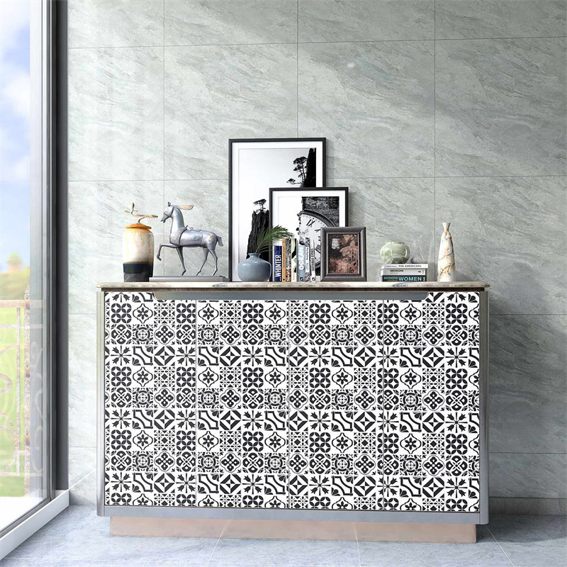 MT1106 - Baroque Decals Peel And Stick Backsplash Tile , 12" x 12" Black Tile
