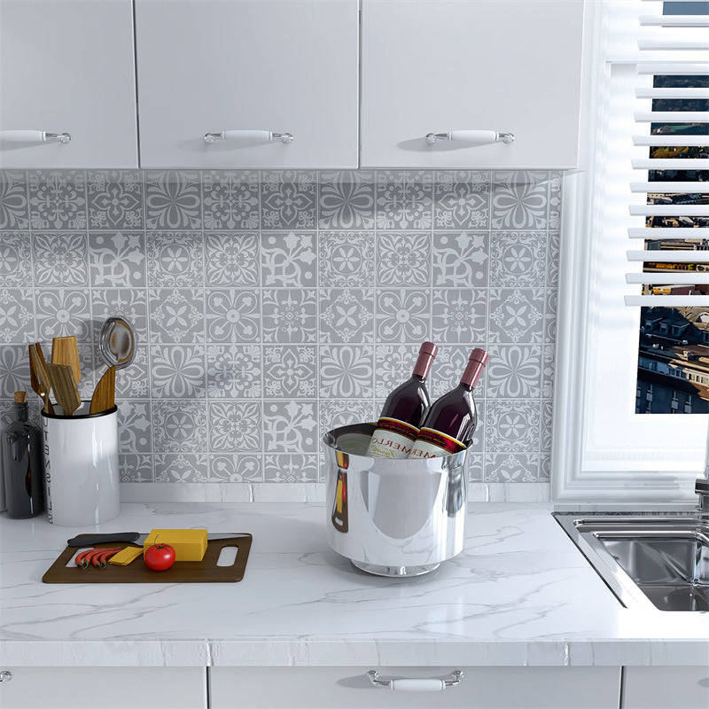 MT1107 - Baroque Decals Peel And Stick Backsplash Tile , 12" x 12" Grey Tile