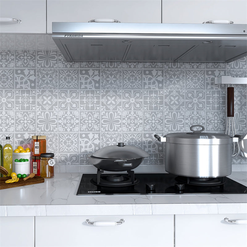 MT1107 - Baroque Decals Peel And Stick Backsplash Tile , 12" x 12" Grey Tile