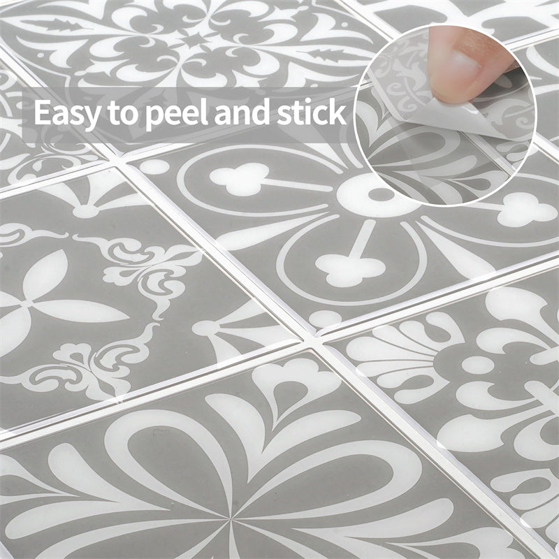 MT1107 - Baroque Decals Peel And Stick Backsplash Tile , 12" x 12" Grey Tile