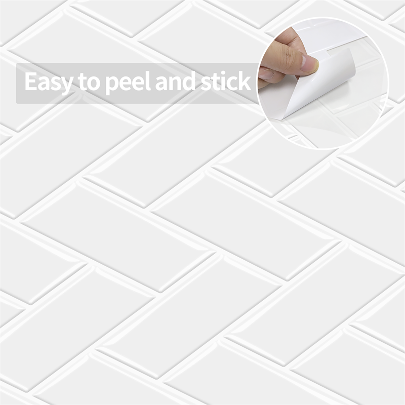 MT1071 - Herringbone Decals Peel And Stick Backsplash Tile , 12" x 12" White Tile