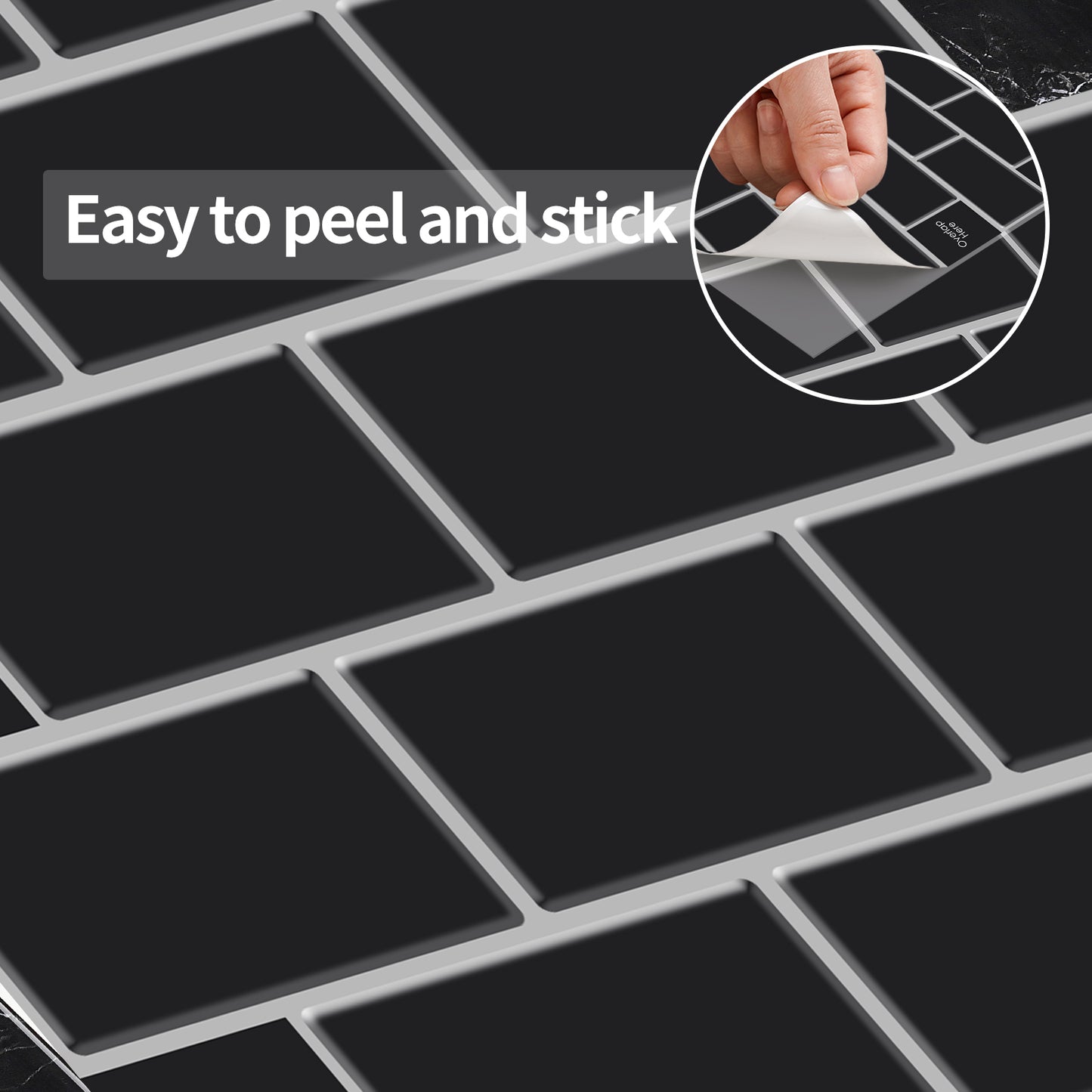 MT1205 - Subway Peel and Stick Backsplash Tile , 12" x 12" black Tile