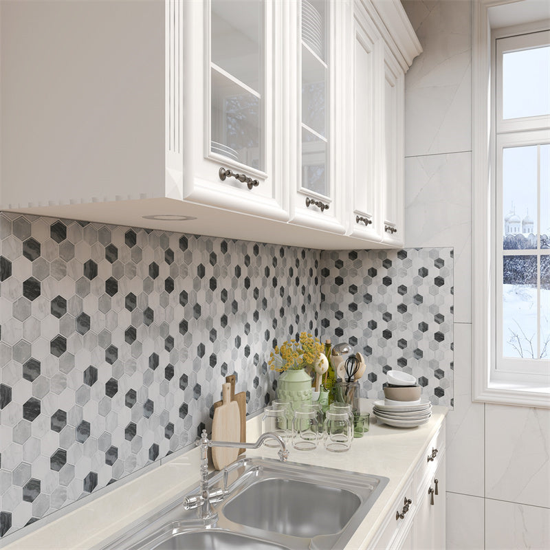 MT1084 - Regular hexagon Decals Peel And Stick Backsplash Tile , 12" x 12" Marble Tile