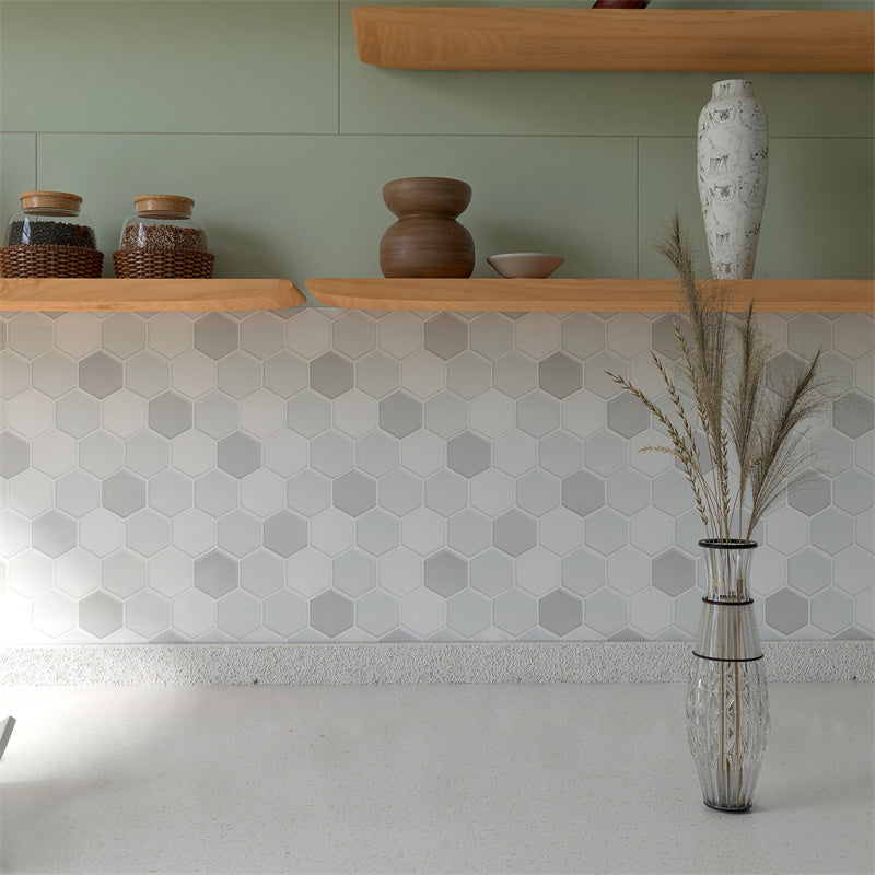 MT1175 - Regular hexagon Decals Peel And Stick Backsplash Tile , 12" x 12" Grey Tile