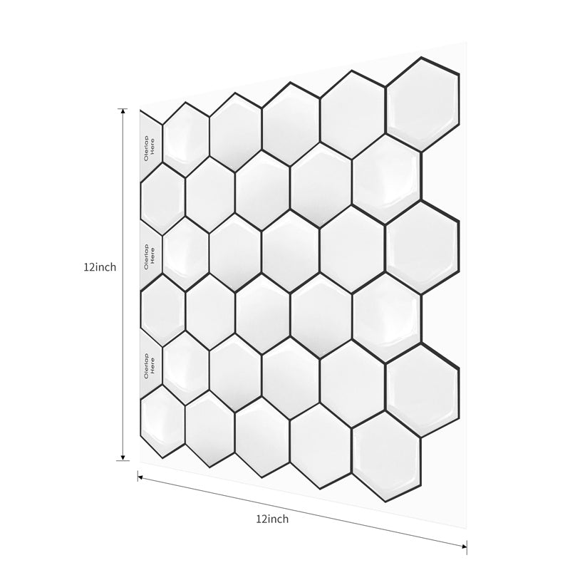 MT1069 - Regular hexagon Decals Peel And Stick Backsplash Tile , 12" x 12" White Tile