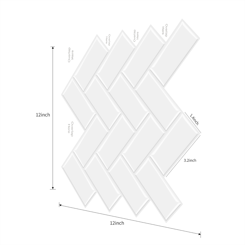 MT1071 - Herringbone Decals Peel And Stick Backsplash Tile , 12" x 12" White Tile