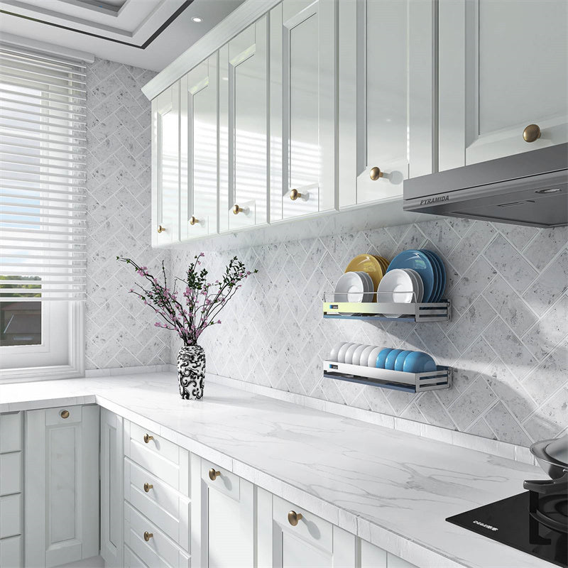 MT1121 - Herringbone Decals Peel And Stick Backsplash Tile , 12" x 12" Marble Tile
