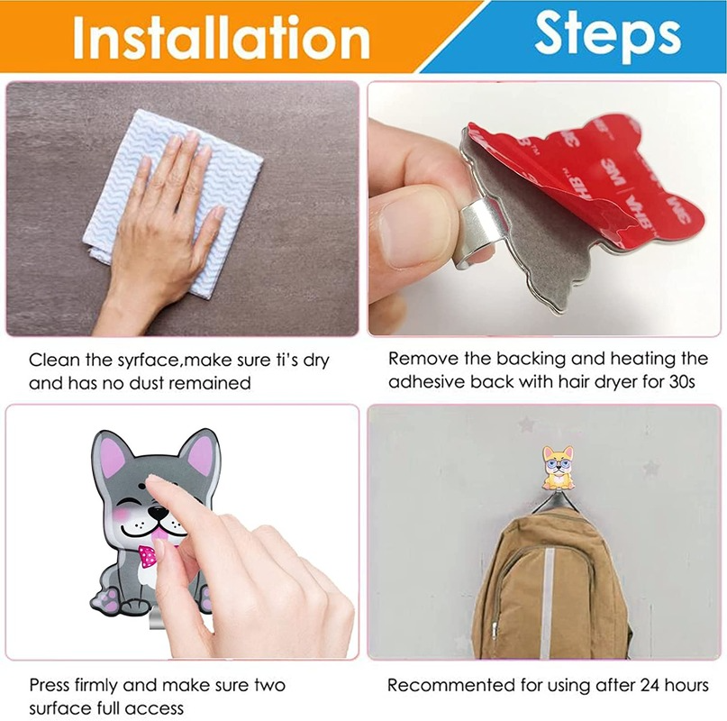 Dog Stainless Steel Adhesive Wall Hooks 4 pcs