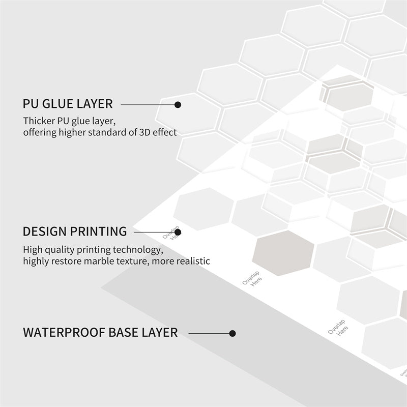 MT1175 - Regular hexagon Decals Peel And Stick Backsplash Tile , 12" x 12" Grey Tile